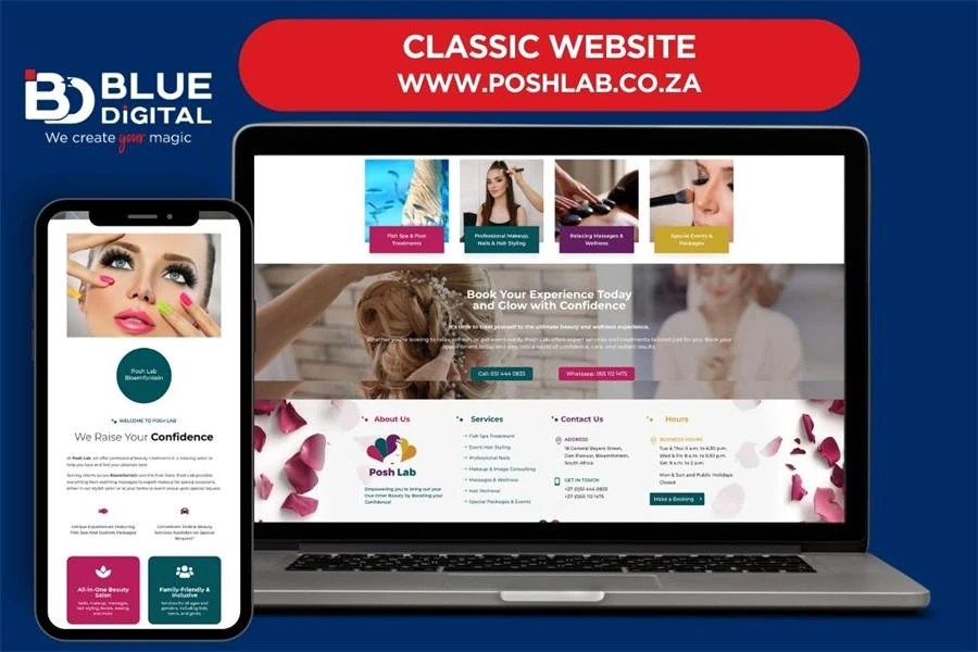 Classic website for Posh Lab, built by Blue Digital